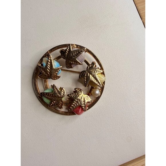 Sarah Coventry Leaf Pebble stone Wreath Brooch Pin Costume Jewelry - Picture 5 of 7